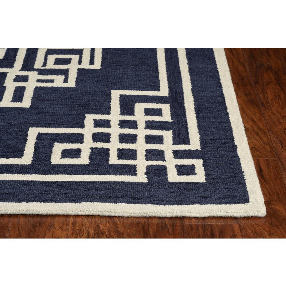 3'x5' Navy Blue Ivory Hand Tufted Greek Key Medallion Indoor Area Rug - 374678. Picture 2