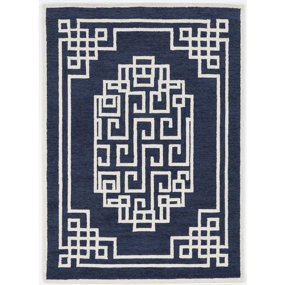 5'x7' Navy Blue Ivory Hand Tufted Bordered Greek Key Indoor Area Rug - 374679. Picture 2