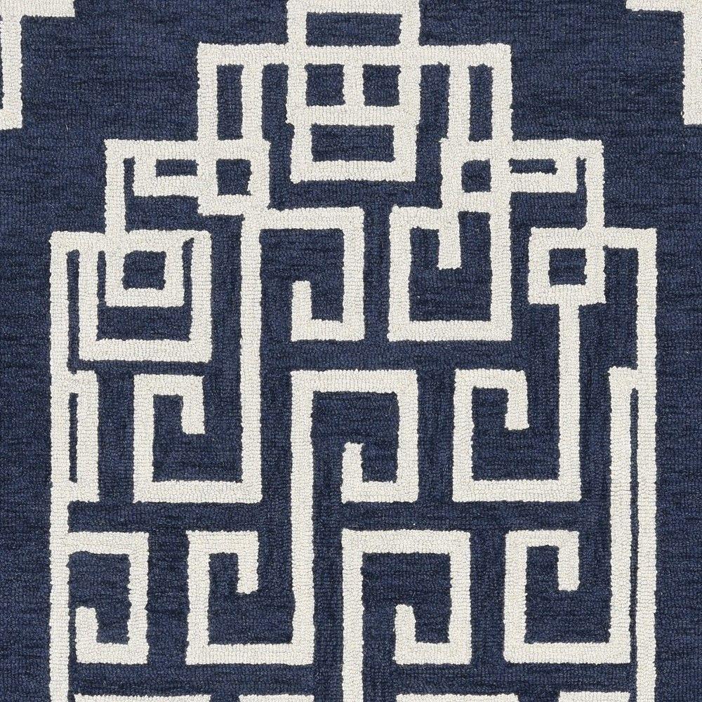 5'x7' Navy Blue Ivory Hand Tufted Bordered Greek Key Indoor Area Rug - 374679. Picture 3