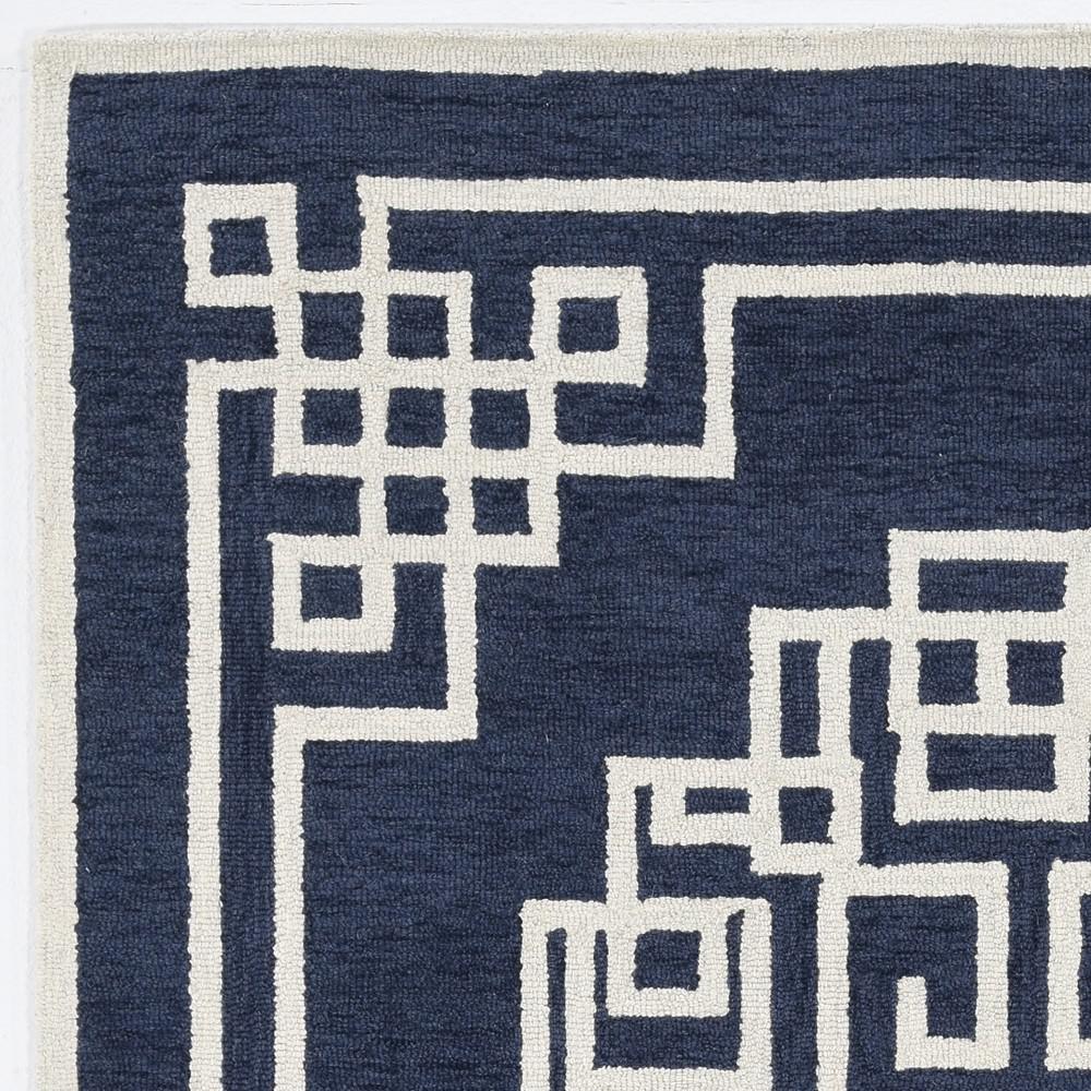 8'x10' Navy Blue Ivory Hand Tufted Greek Key Medallion Indoor Area Rug - 374680. Picture 1