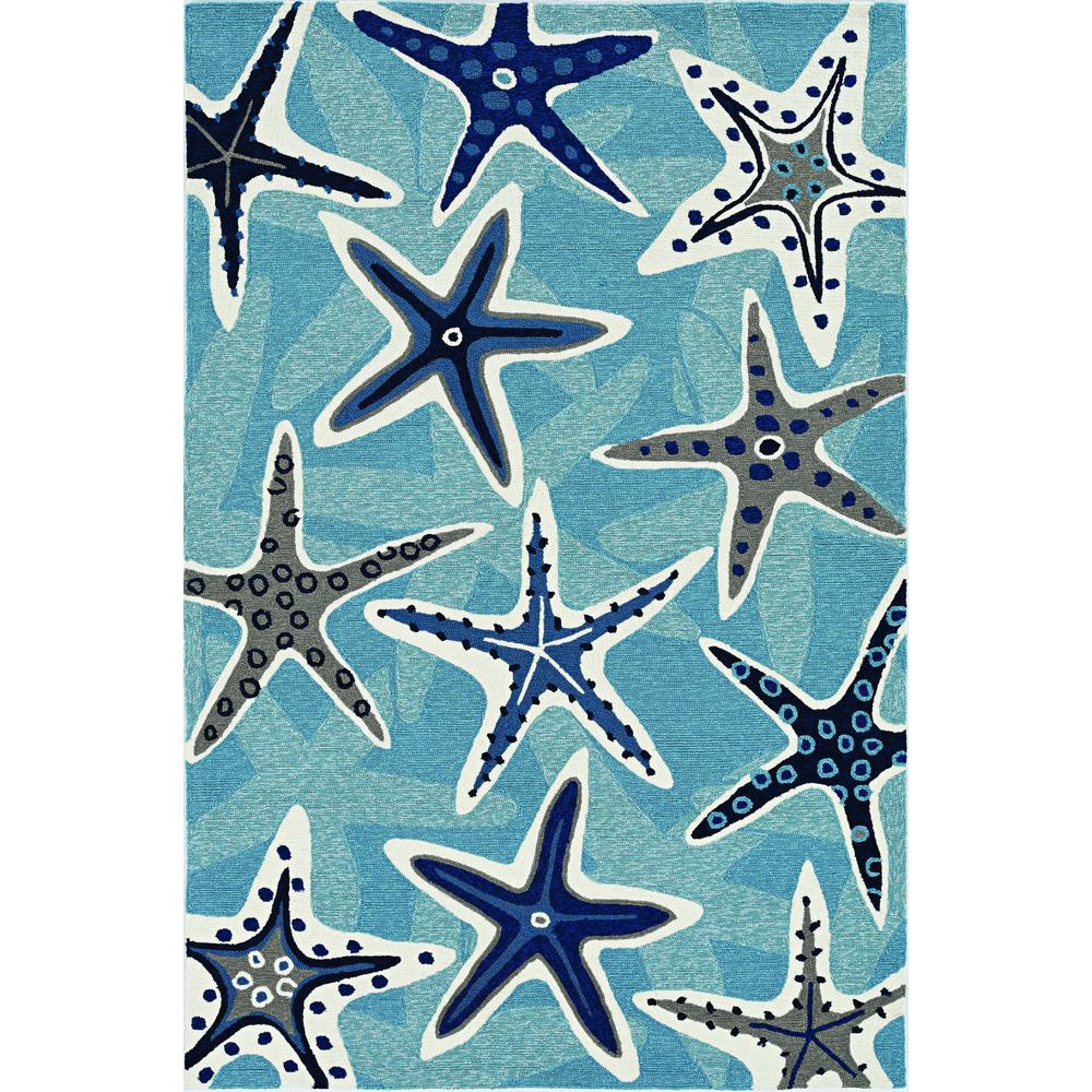 5'x8' Blue Hand Woven UV Treated Coastal Starfish Indoor Outdoor Area Rug - 374684. Picture 3