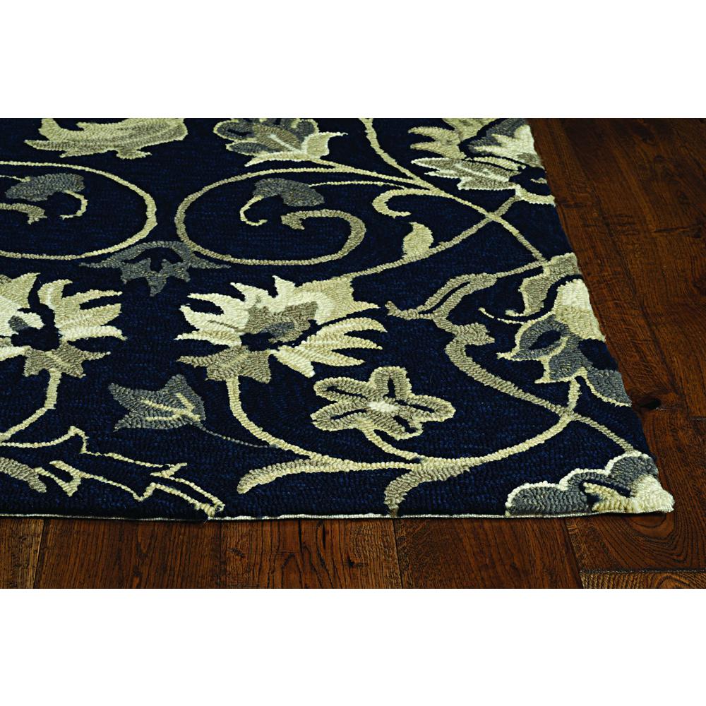 2'x3' Navy Blue Hand Hooked UV Treated Floral Vines Indoor Outdoor Accent Rug - 374697. Picture 1