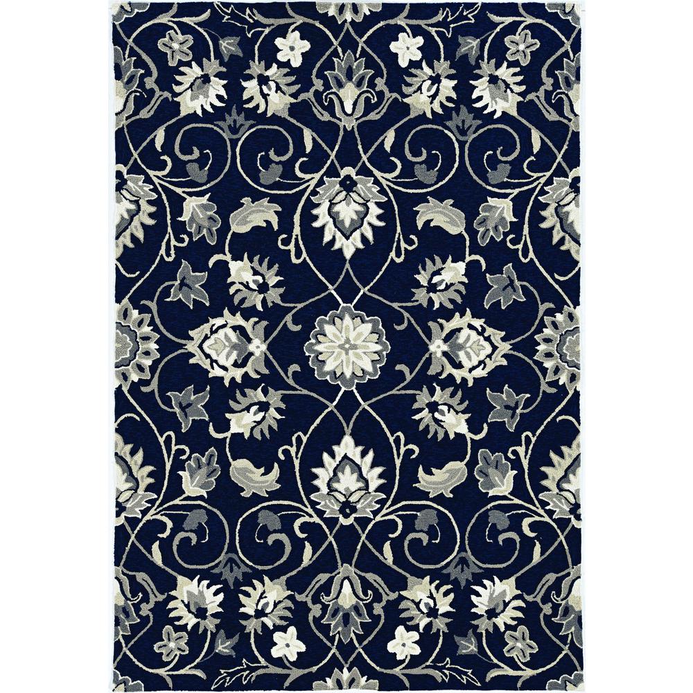 2'x3' Navy Blue Hand Hooked UV Treated Floral Vines Indoor Outdoor Accent Rug - 374697. Picture 2