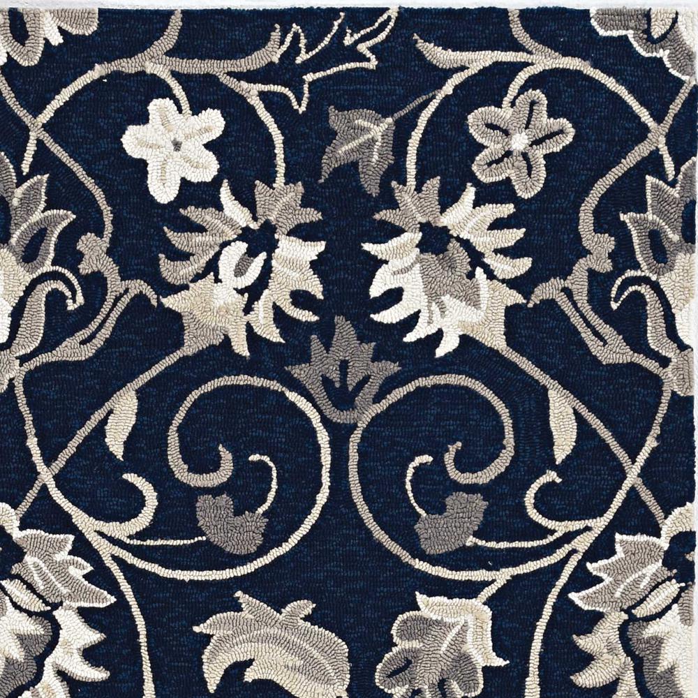 2'x3' Navy Blue Hand Hooked UV Treated Floral Vines Indoor Outdoor Accent Rug - 374697. Picture 3