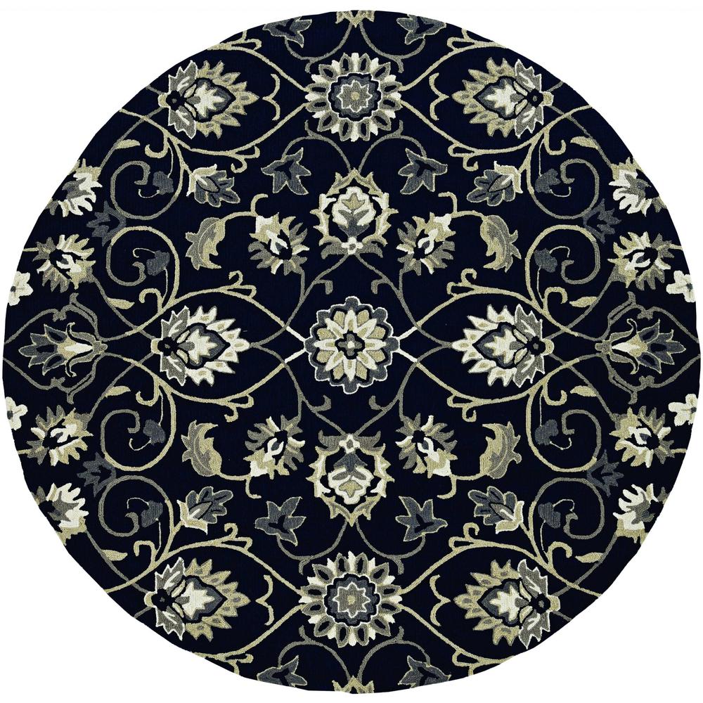 2'x3' Navy Blue Hand Hooked UV Treated Floral Vines Indoor Outdoor Accent Rug - 374697. Picture 4