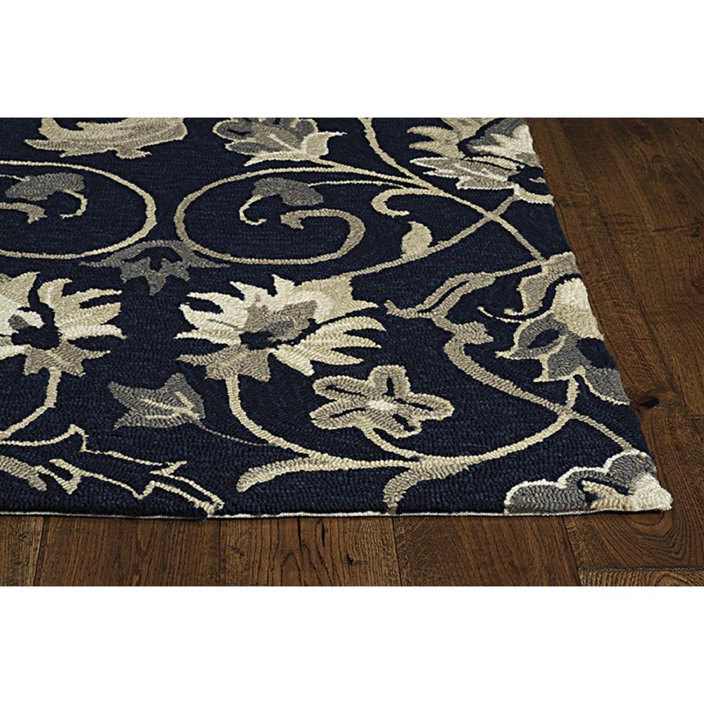 3'x5' Navy Blue Hand Hooked UV Treated Traditional Floral Design Indoor Outdoor Rug - 374698. Picture 3