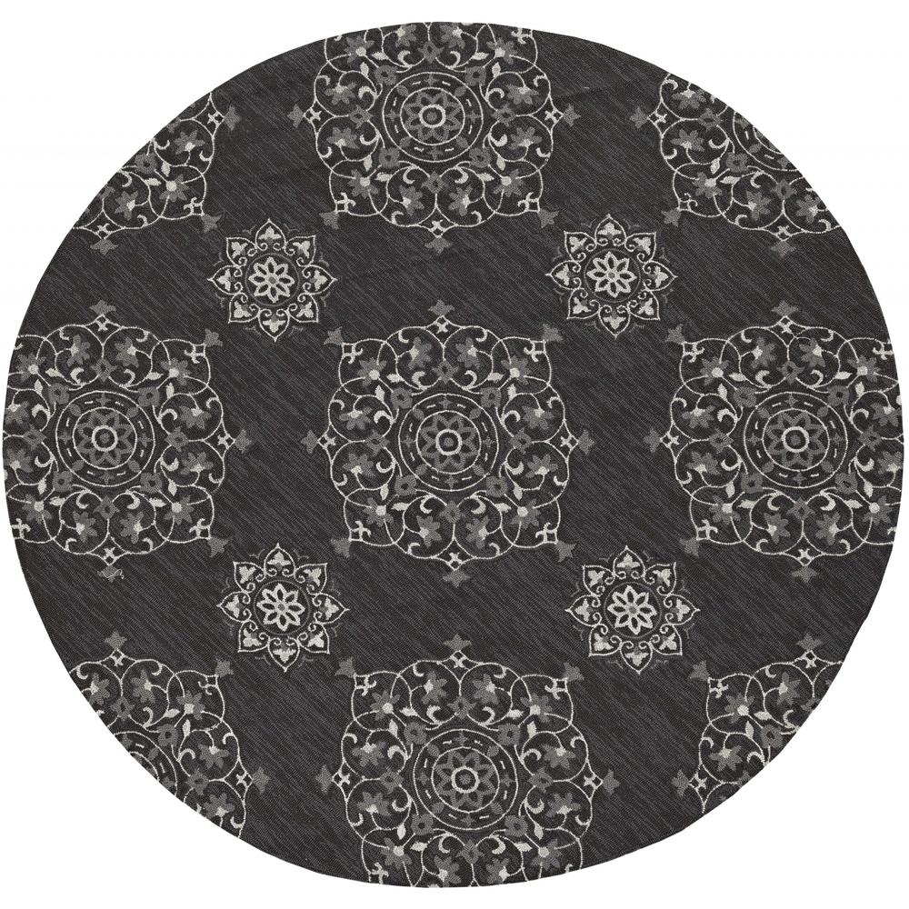 5'x8' Charcoal Grey Hand Woven UV Treated Floral Disk Indoor Outdoor Area Rug - 374704. Picture 1