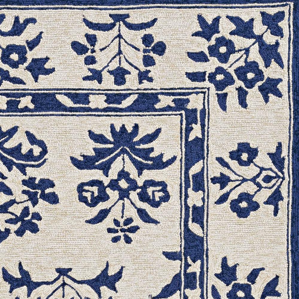 2'x3' Sand Blue Hand Hooked UV Treated Floral Traditional Indoor Outdoor Accent Rug - 374707. Picture 2