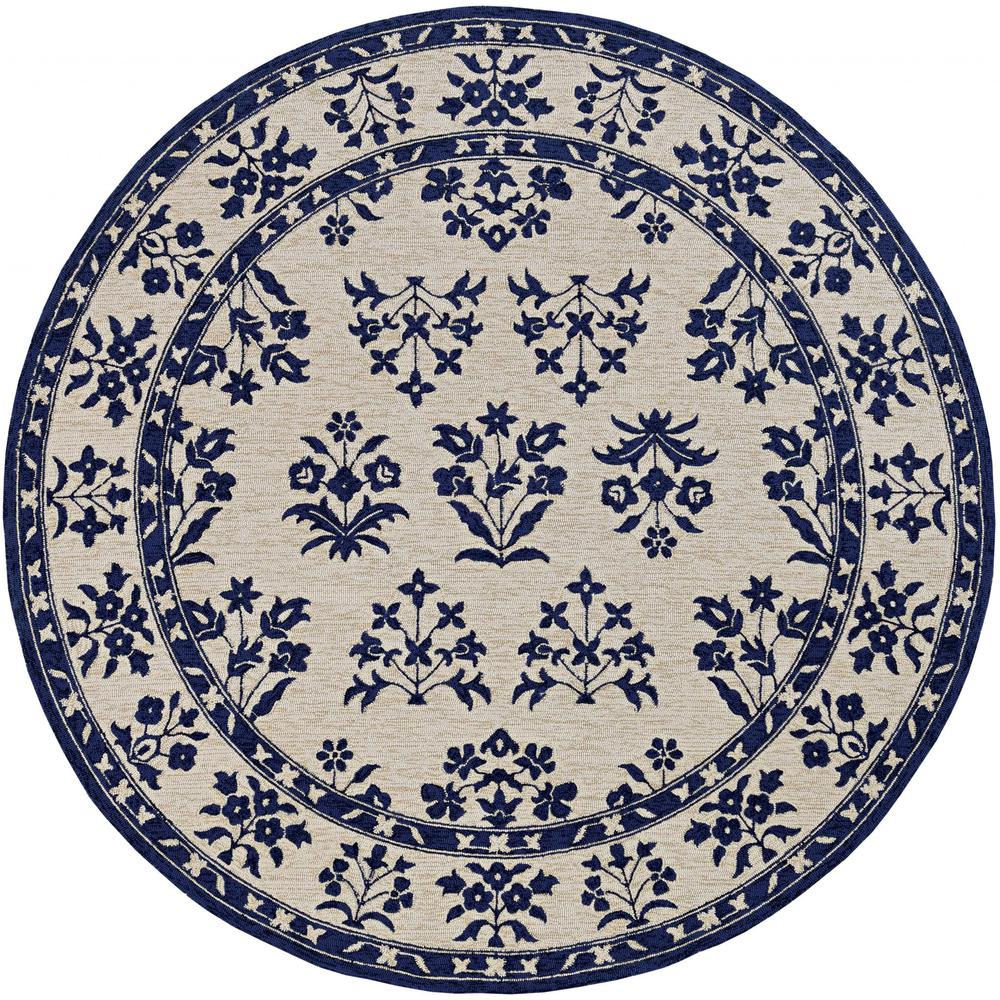 2'x3' Sand Blue Hand Hooked UV Treated Floral Traditional Indoor Outdoor Accent Rug - 374707. Picture 3