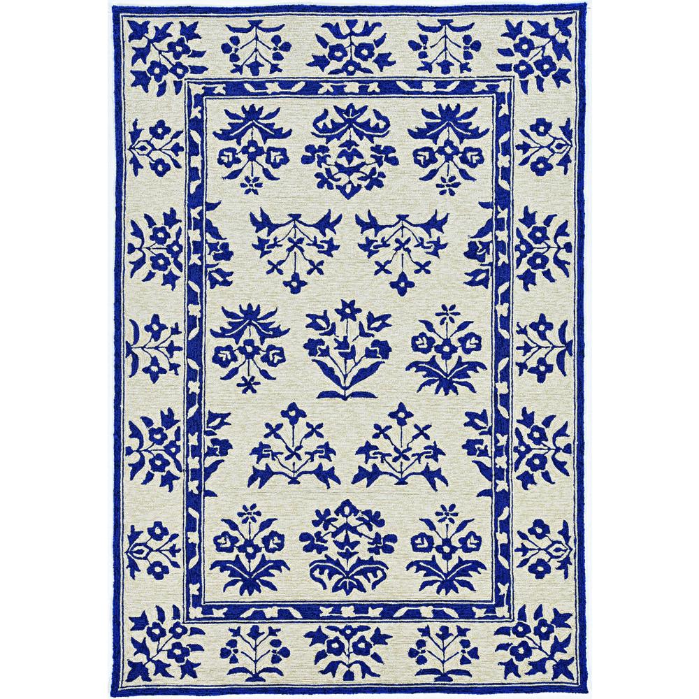 3'x5' Sand Blue Hand Hooked UV Treated Traditional Floral Design Indoor Outdoor Rug - 374708. Picture 3