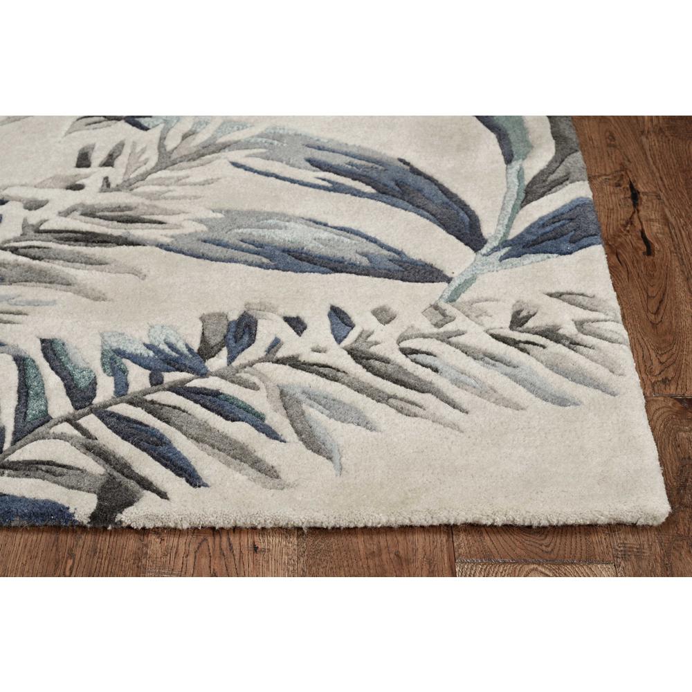 8' Grey Blue Hand Tufted Tropical Leaves Indoor Runner Rug - 374712. Picture 1