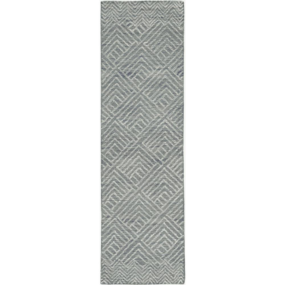 2' x 8' Denim Geometric Tiles Wool Runner Rug - 374744. Picture 4