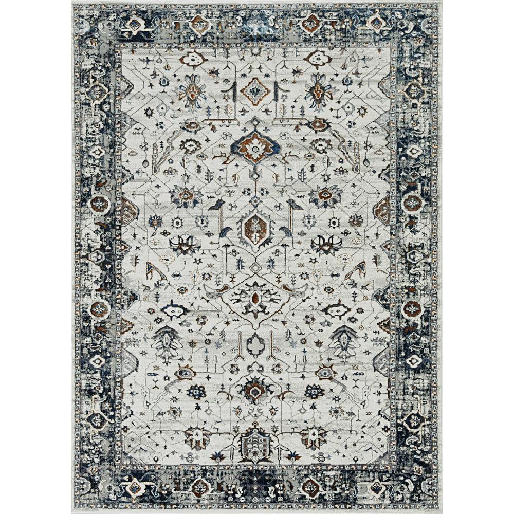 7' Ivory Grey Machine Woven Floral Traditional Indoor Runner Rug - 374763. Picture 1