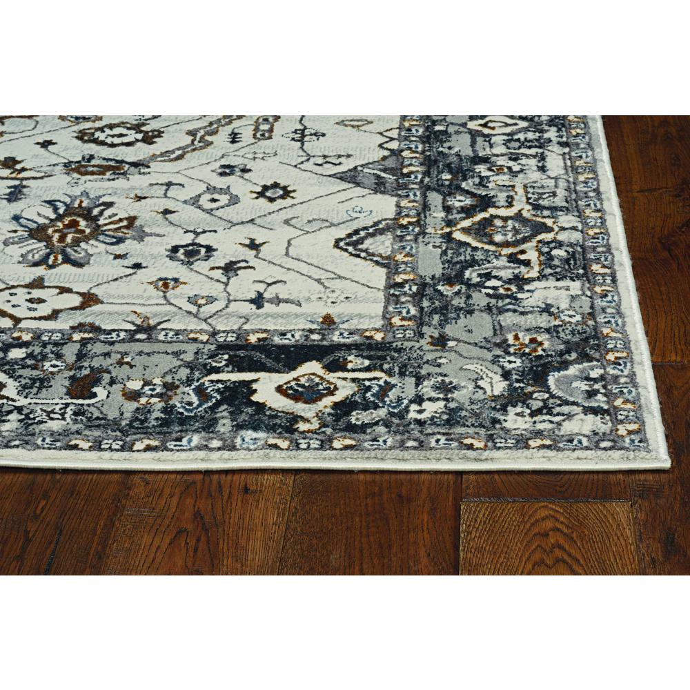 7' Ivory Grey Machine Woven Floral Traditional Indoor Runner Rug - 374763. Picture 3
