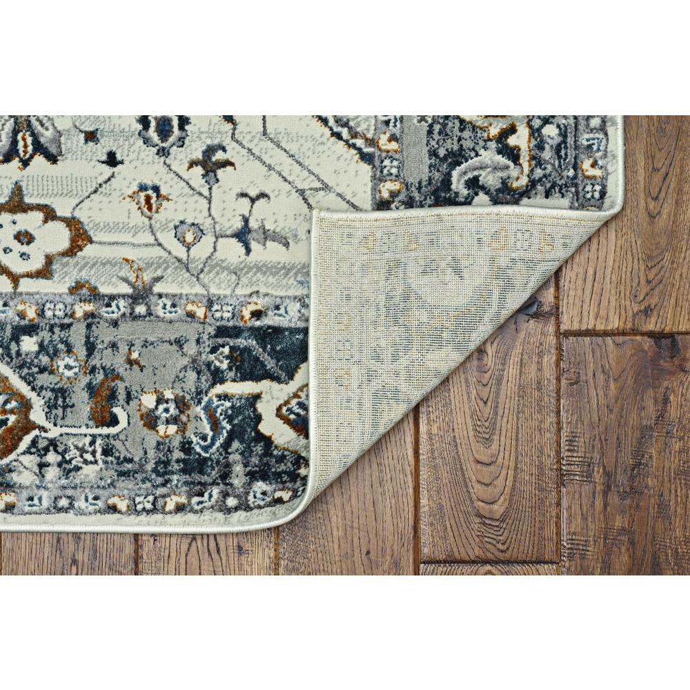 7' Ivory Grey Machine Woven Floral Traditional Indoor Runner Rug - 374763. Picture 5