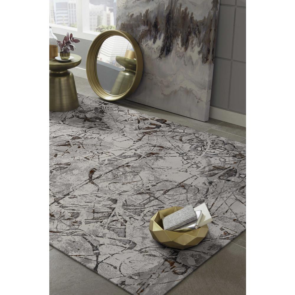 5'x8' Ivory Grey Machine Woven Abstract Vermicular Indoor Area Rug - 374777. Picture 3