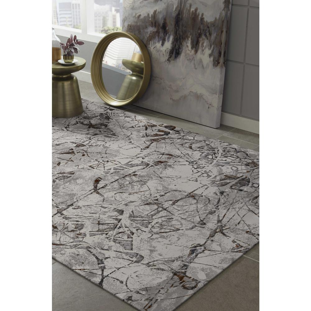 10'x13' Ivory Grey Machine Woven Abstract Vermicular Indoor Area Rug - 374780. Picture 1