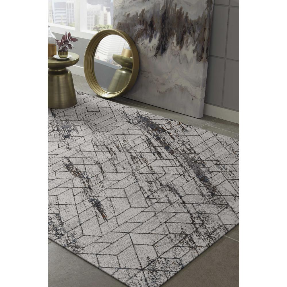 7' Ivory Machine Woven Abstract Geometric Indoor Runner Rug - 374781. Picture 4