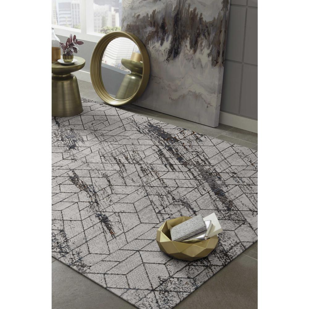 7' Ivory Machine Woven Abstract Geometric Indoor Runner Rug - 374781. Picture 5