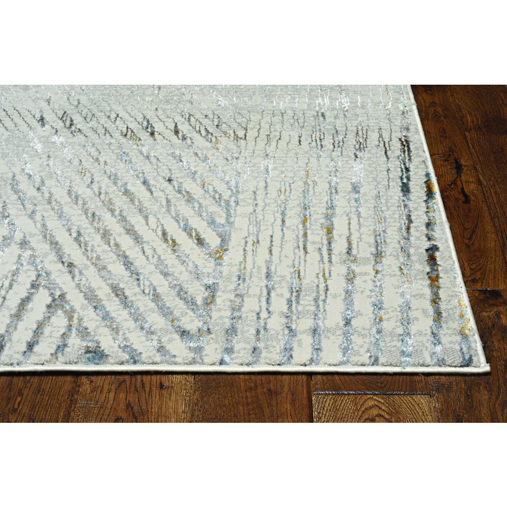 7' Ivory Grey Machine Woven Geometric Lines Indoor Runner Rug - 374787. Picture 1