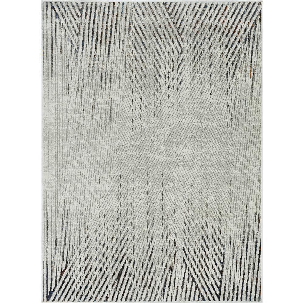 7' Ivory Grey Machine Woven Geometric Lines Indoor Runner Rug - 374787. Picture 2