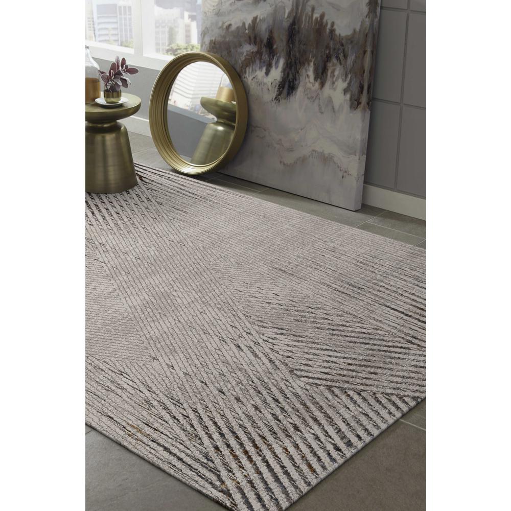 7' Ivory Grey Machine Woven Geometric Lines Indoor Runner Rug - 374787. Picture 4