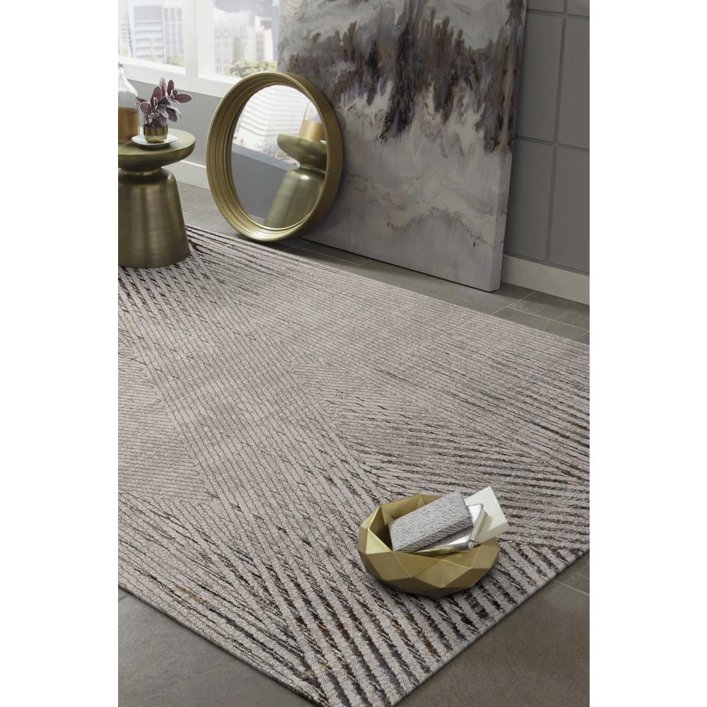 7' Ivory Grey Machine Woven Geometric Lines Indoor Runner Rug - 374787. Picture 5