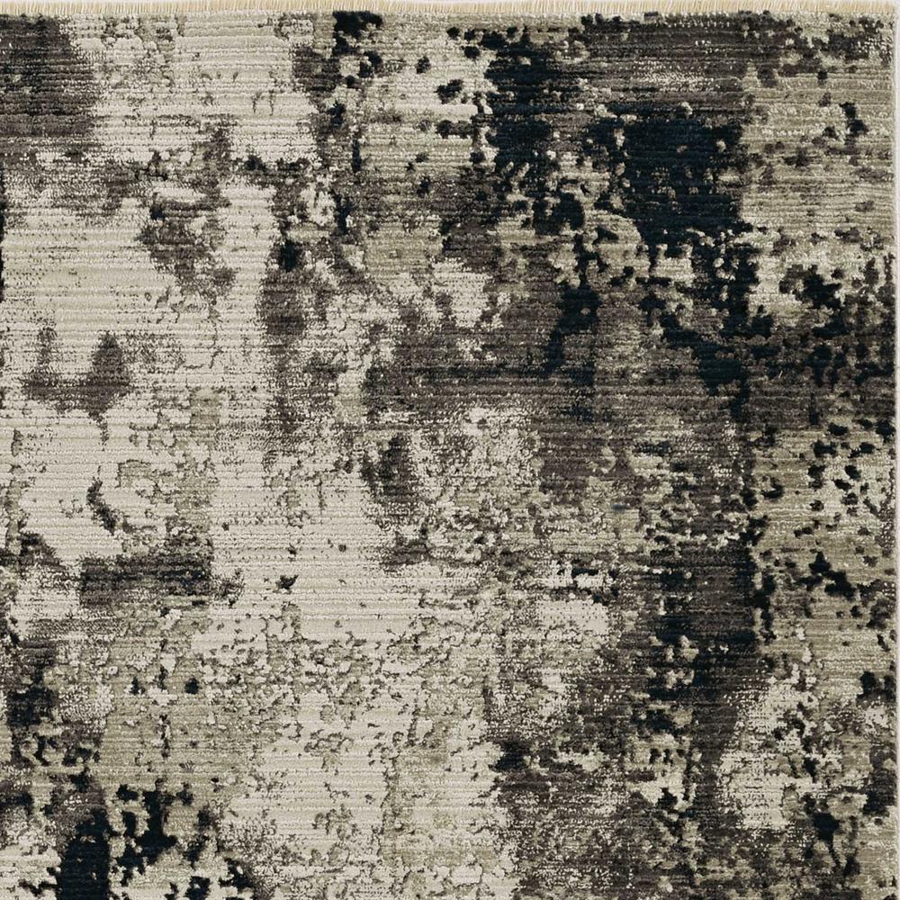 7' Ivory Charcoal Machine Woven Shrank Abstract Design Indoor Runner Rug - 374840. Picture 3