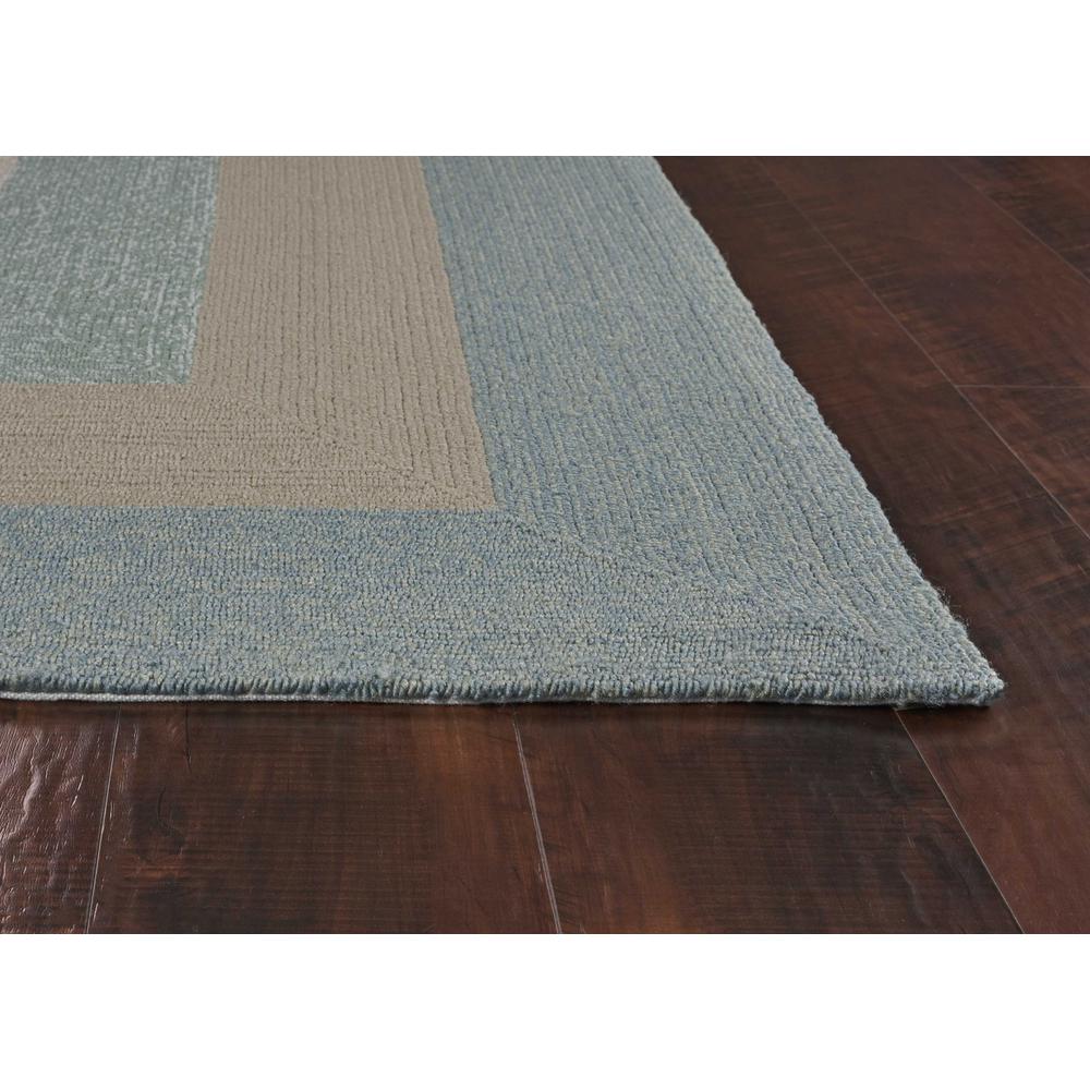 8'x11' Spa Blue Beige Hand Hooked UV Treated Bordered Indoor Outdoor Area Rug - 374956. Picture 3