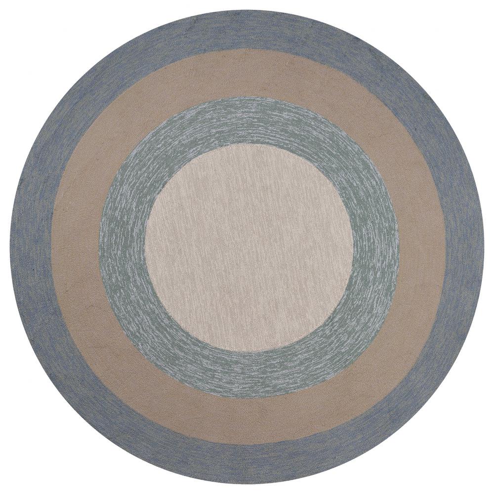 8'x11' Spa Blue Beige Hand Hooked UV Treated Bordered Indoor Outdoor Area Rug - 374956. Picture 4