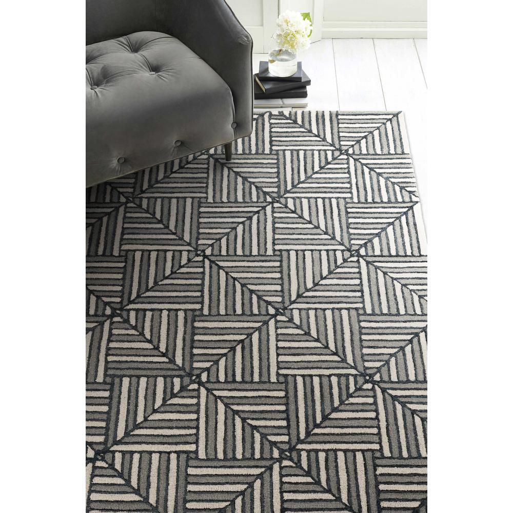 8' Navy Charcoal Hand Tufted Geometric Diamond Pattern Indoor Runner Rug - 374968. Picture 3