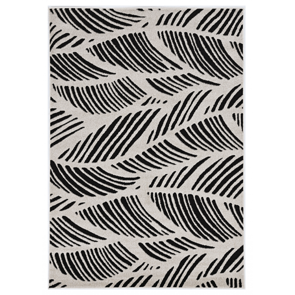 5'x8' Black White Machine Woven UV Treated Oversized Leaves Indoor Outdoor Area Rug - 375010. Picture 1