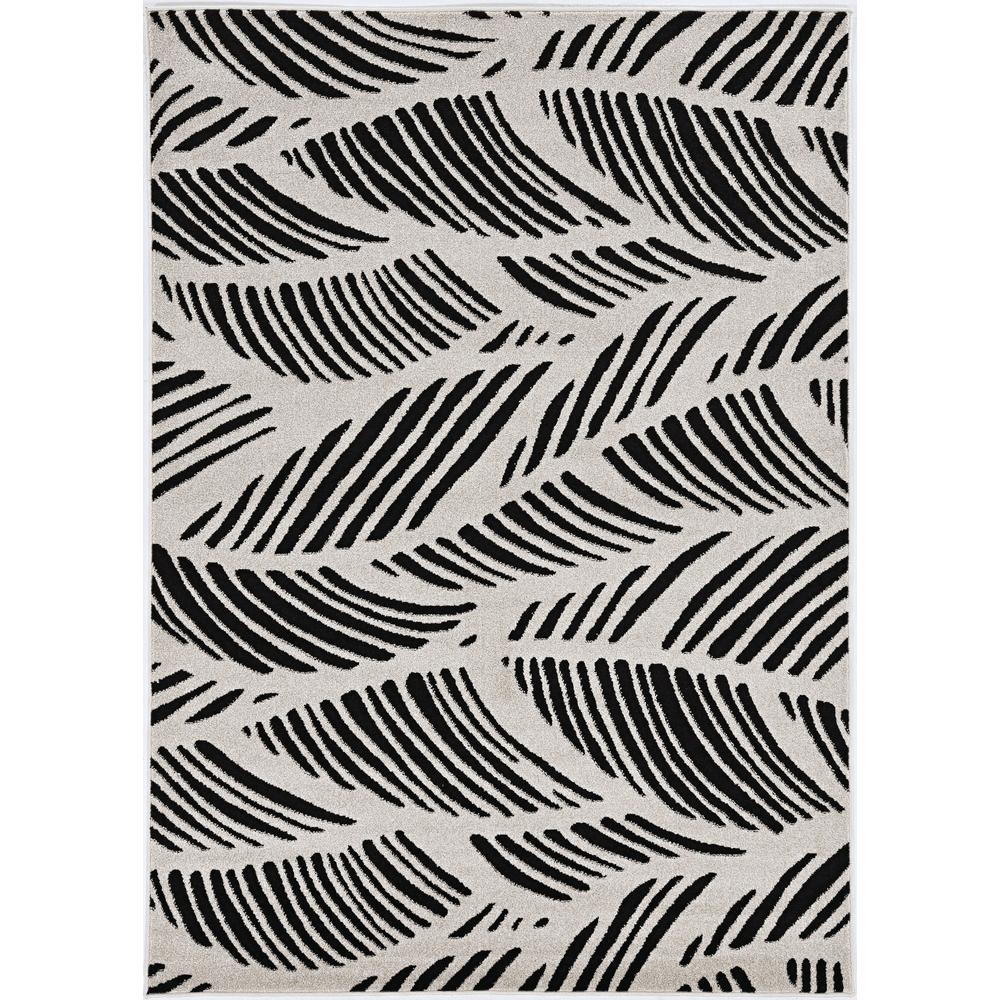 5'x8' Black White Machine Woven UV Treated Oversized Leaves Indoor Outdoor Area Rug - 375010. Picture 2