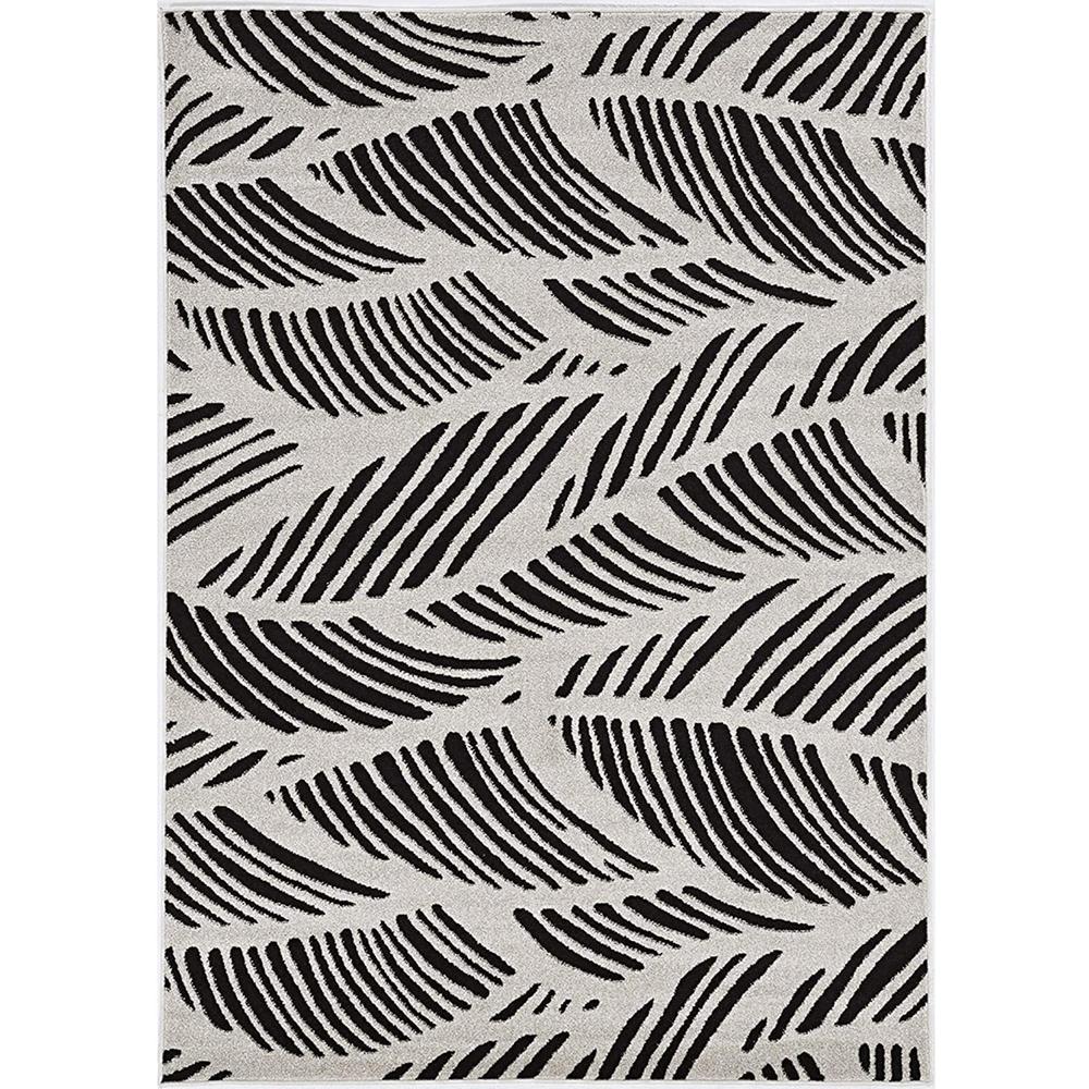 8'x11' Black White Machine Woven UV Treated Tropical Palm Leaves Indoor Outdoor Area Rug - 375012. Picture 1