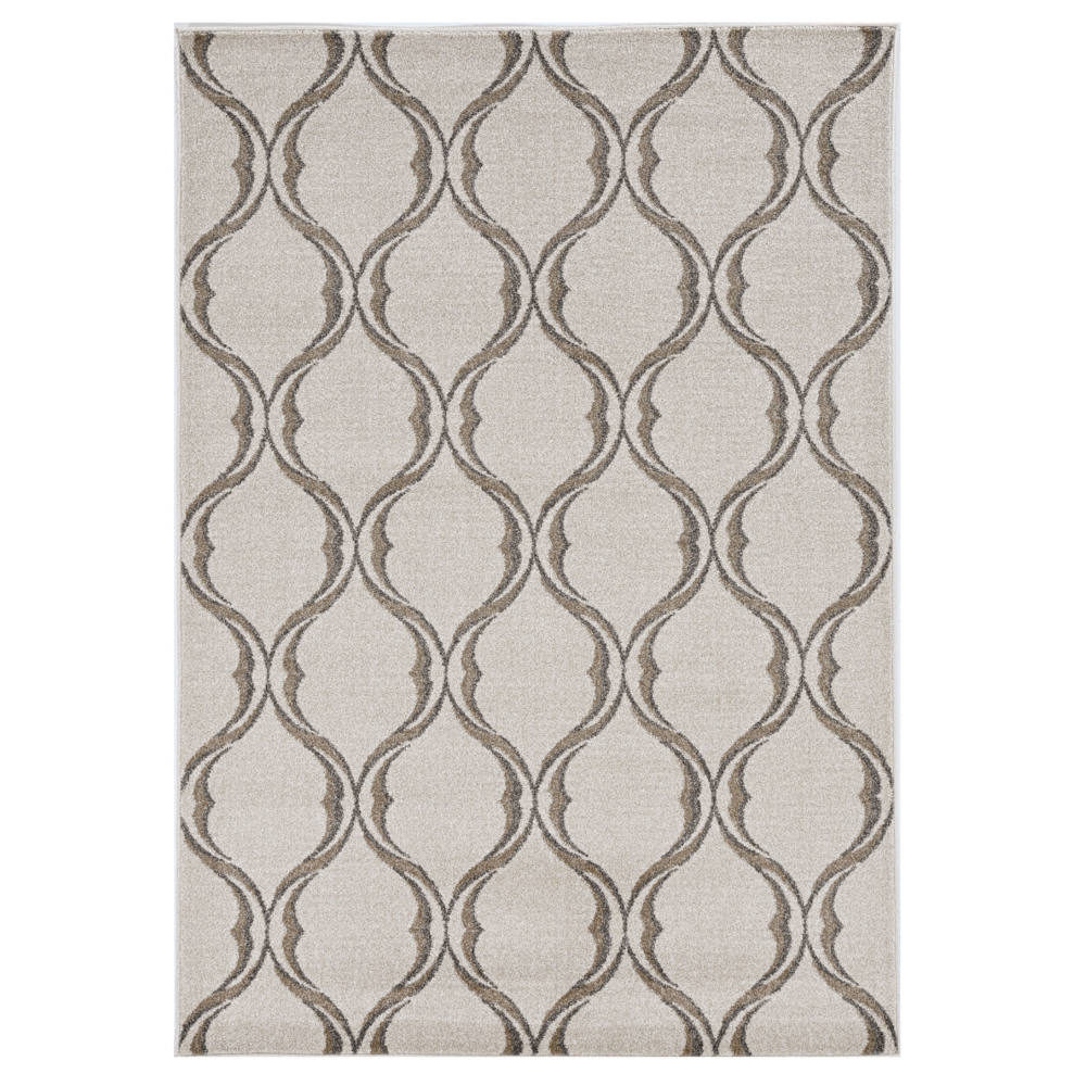 7'x11' Sand Ivory Machine Woven UV Treated Ogee Indoor Outdoor Area Rug - 375017. Picture 1