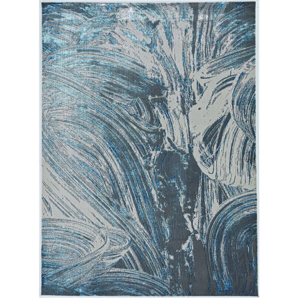 3' x 5' Silver or Blue Abstract Brushstrokes Area Rug - 375038. Picture 2