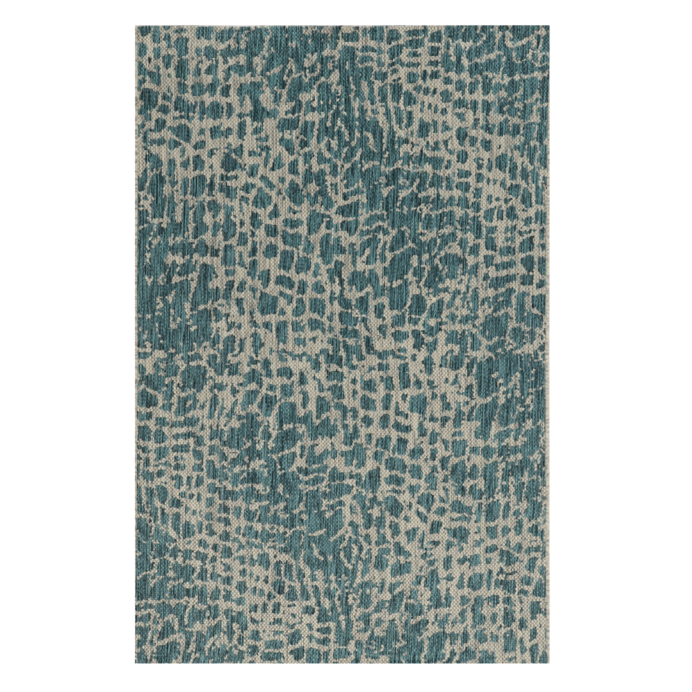 3'x5' Teal Machine Woven UV Treated Animal Print Indoor Outdoor Area Rug - 375199. Picture 1