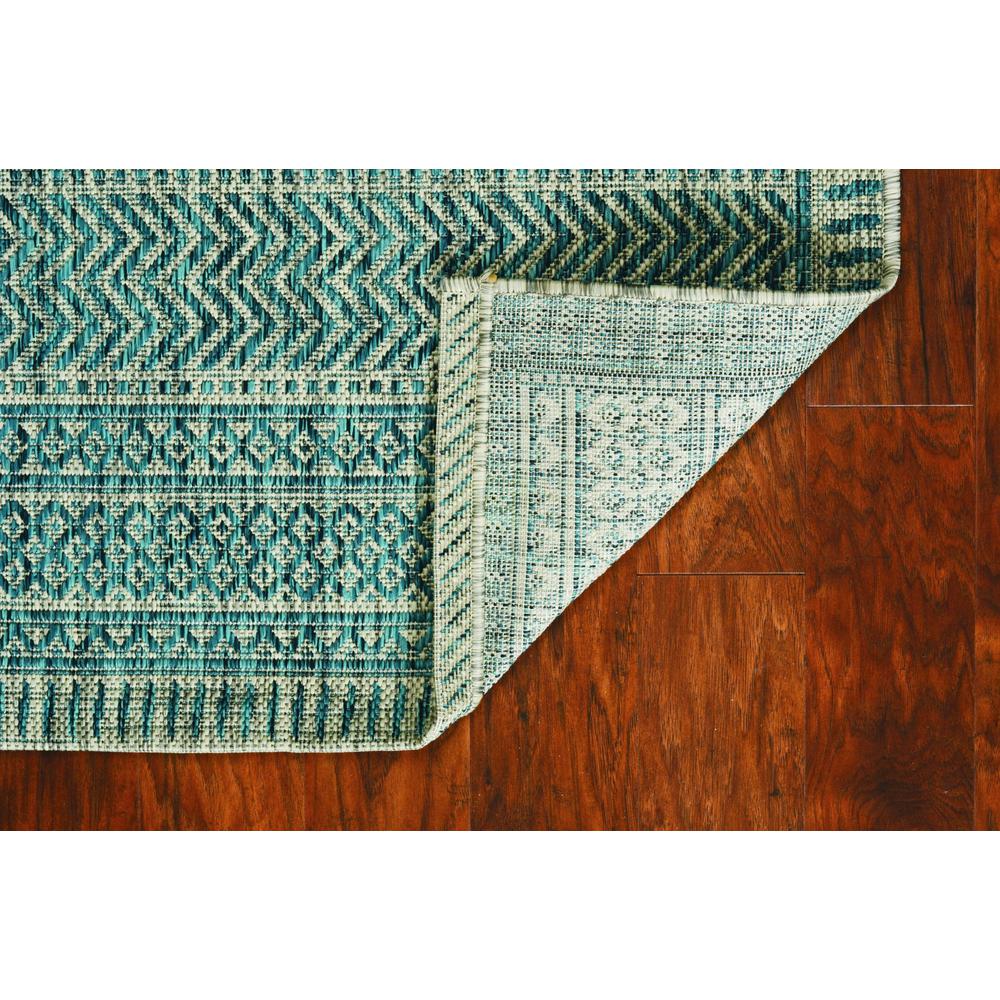 8' Round Teal Geometric Pattern Indoor Outdoor Area Rug - 375207. Picture 5