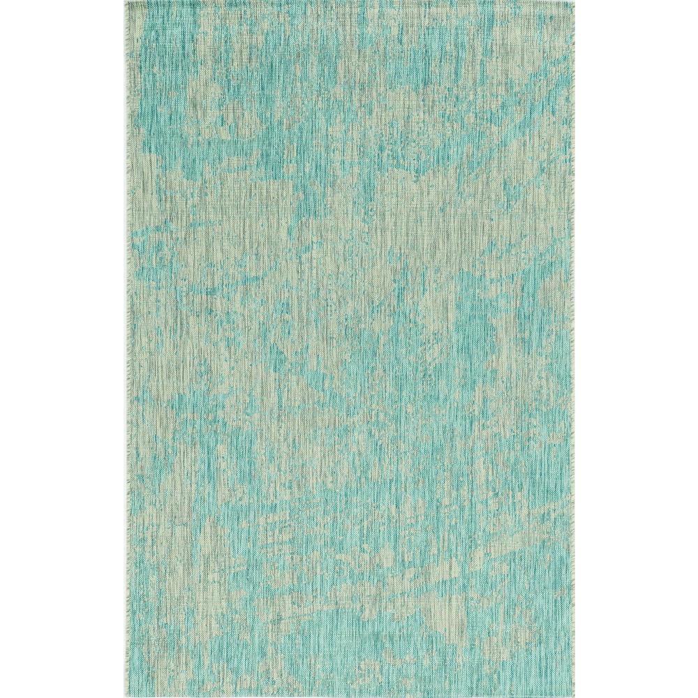 3'x5' Teal Machine Woven UV Treated Abstract Brushstroke Indoor Outdoor Area Rug - 375214. Picture 2