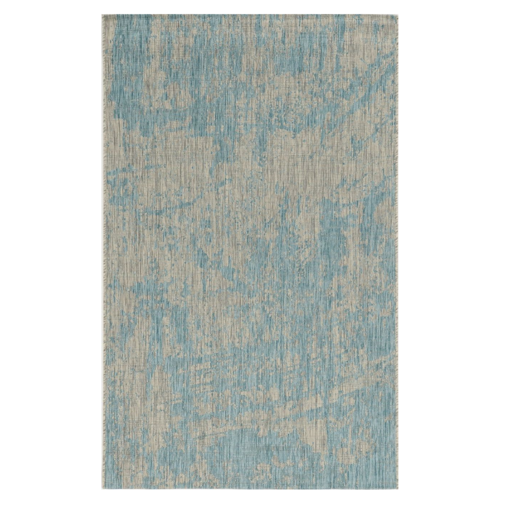 8'x11' Teal Machine Woven Abstract Strokes Indoor Outdoor Area Rug - 375216. Picture 1