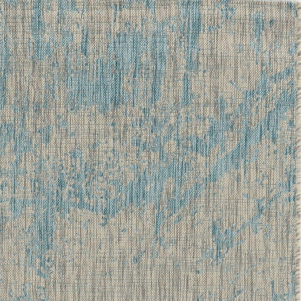 8'x11' Teal Machine Woven Abstract Strokes Indoor Outdoor Area Rug - 375216. Picture 2