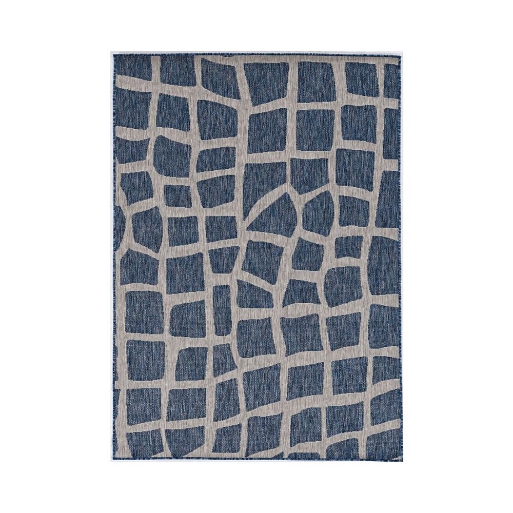 3'x5' Blue Grey Machine Woven UV Treated Abstract Indoor Outdoor Area Rug - 375228. Picture 1