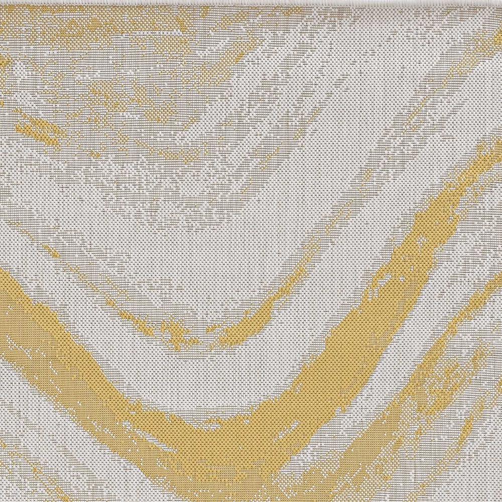 5'x7' Ivory Gold Machine Woven UV Treated Abstract Waves Indoor Outdoor Area Rug - 375234. Picture 1