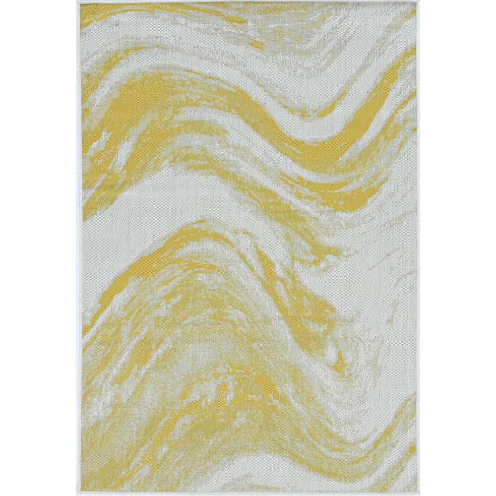 5'x7' Ivory Gold Machine Woven UV Treated Abstract Waves Indoor Outdoor Area Rug - 375234. Picture 2