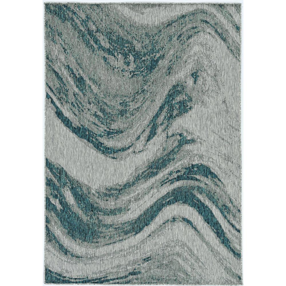 3'x4' Grey Teal Machine Woven UV Treated Abstract Waves Indoor Outdoor Accent Rug - 375237. Picture 2