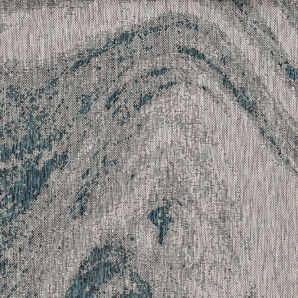 3'x5' Grey Teal Machine Woven UV Treated Abstract Waves Indoor Outdoor Area Rug - 375238. Picture 1