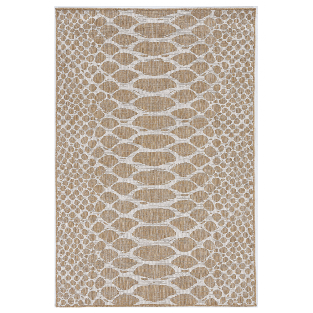 8'x11' Ivory Machine Woven UV Treated Snake Print Indoor Outdoor Area Rug - 375250. Picture 1