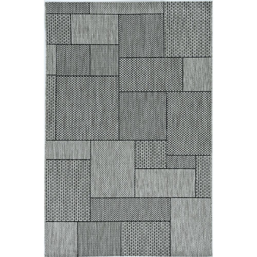 8' Grey Machine Woven UV Treated Geometric Indoor Outdoor Round Area Rug - 375261. Picture 2