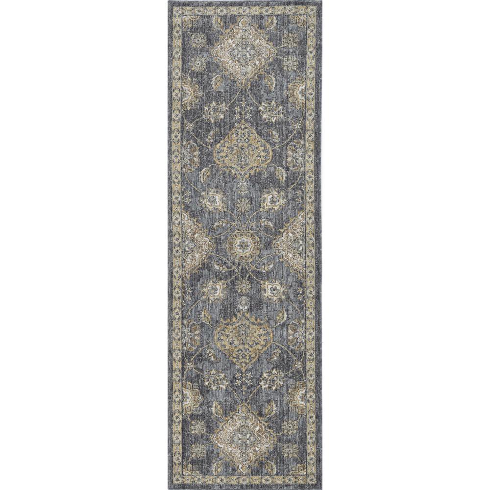 3'x5' Slate Grey Machine Woven Bordered Floral Vines Indoor Area Rug - 375278. Picture 2