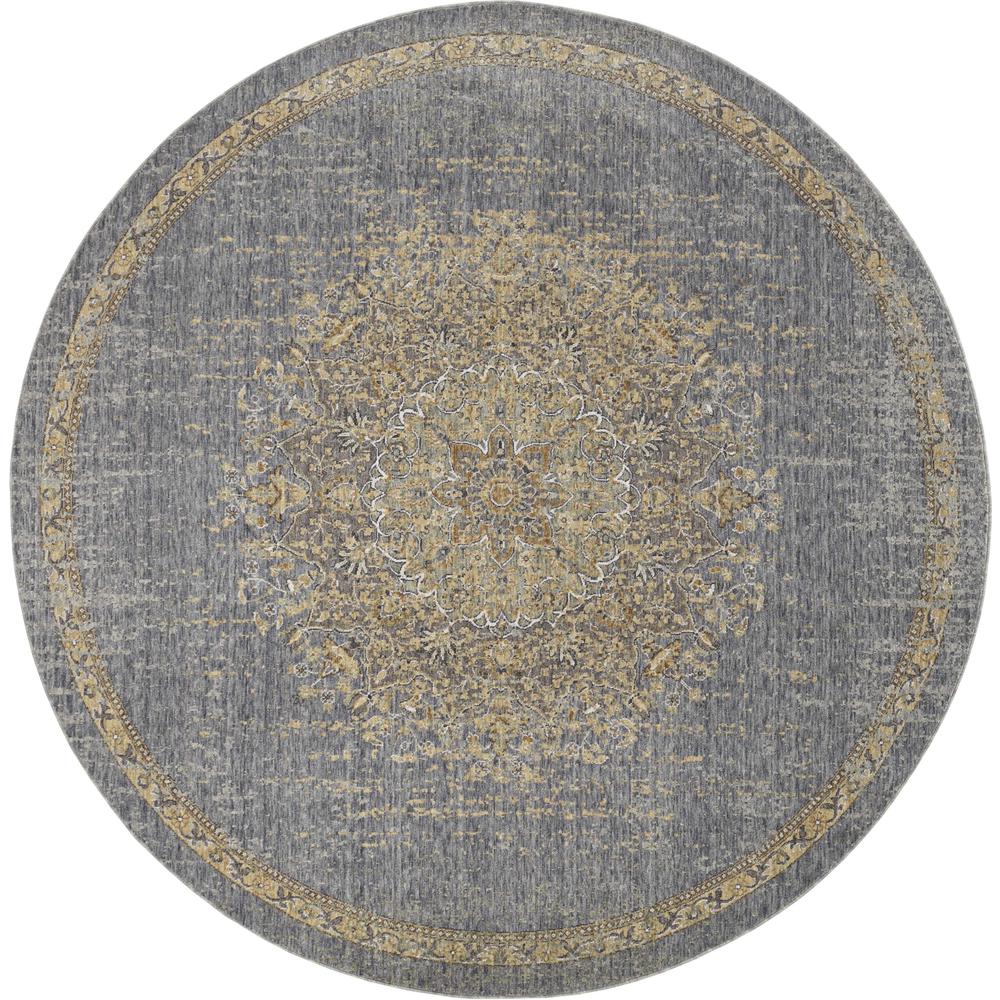 3' x 5' Slate Grey Medallion Bordered Wool Indoor Area Rug - 375299. Picture 1